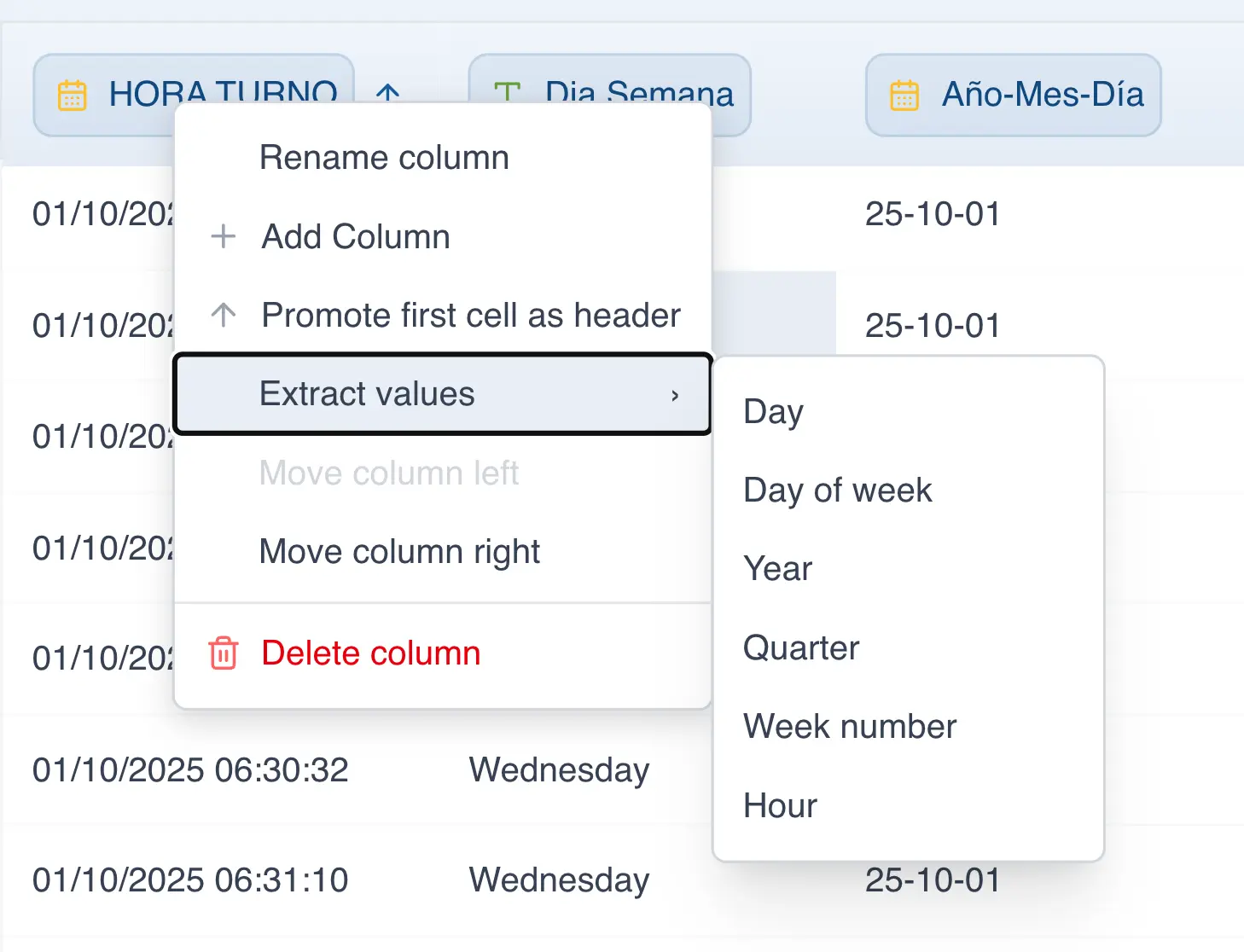 Extract date values