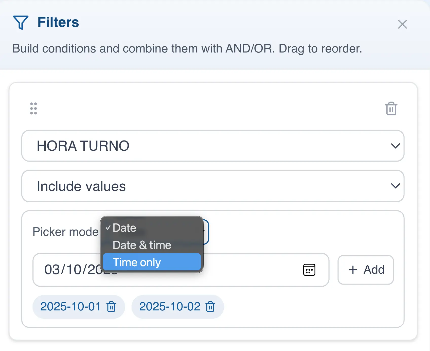 Date picker mode selector