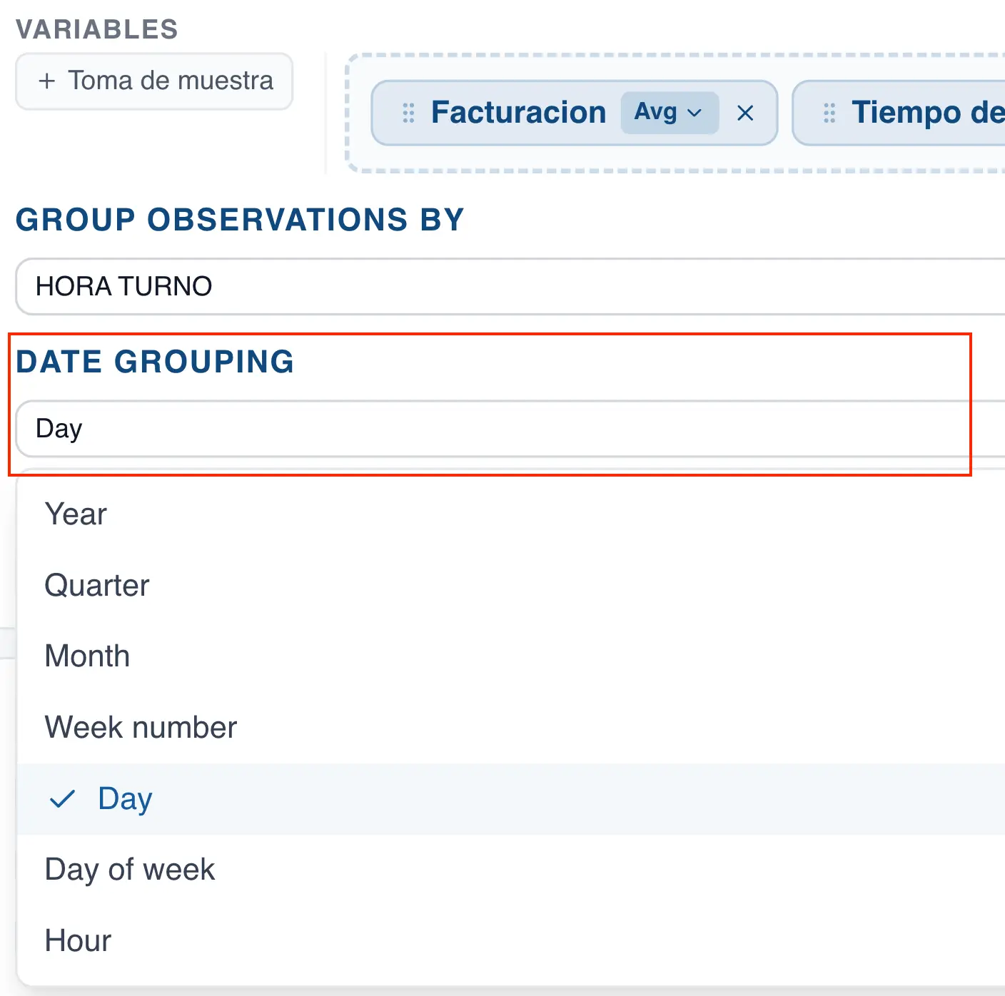 Date grouping dropdown